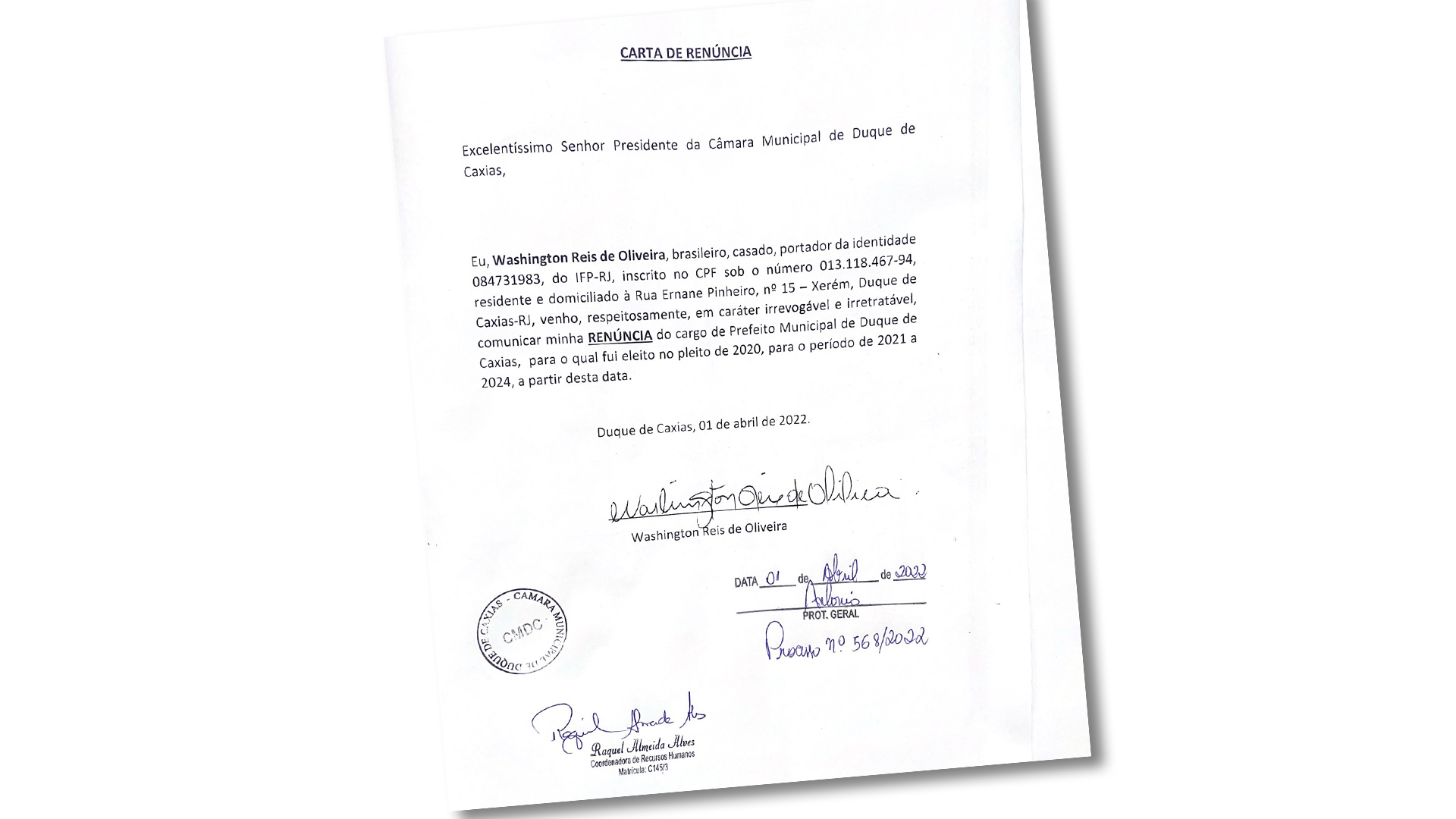 Foto: Banco de Imagens Washington Reis renuncia ao cargo de prefeito de Duque de Caxias