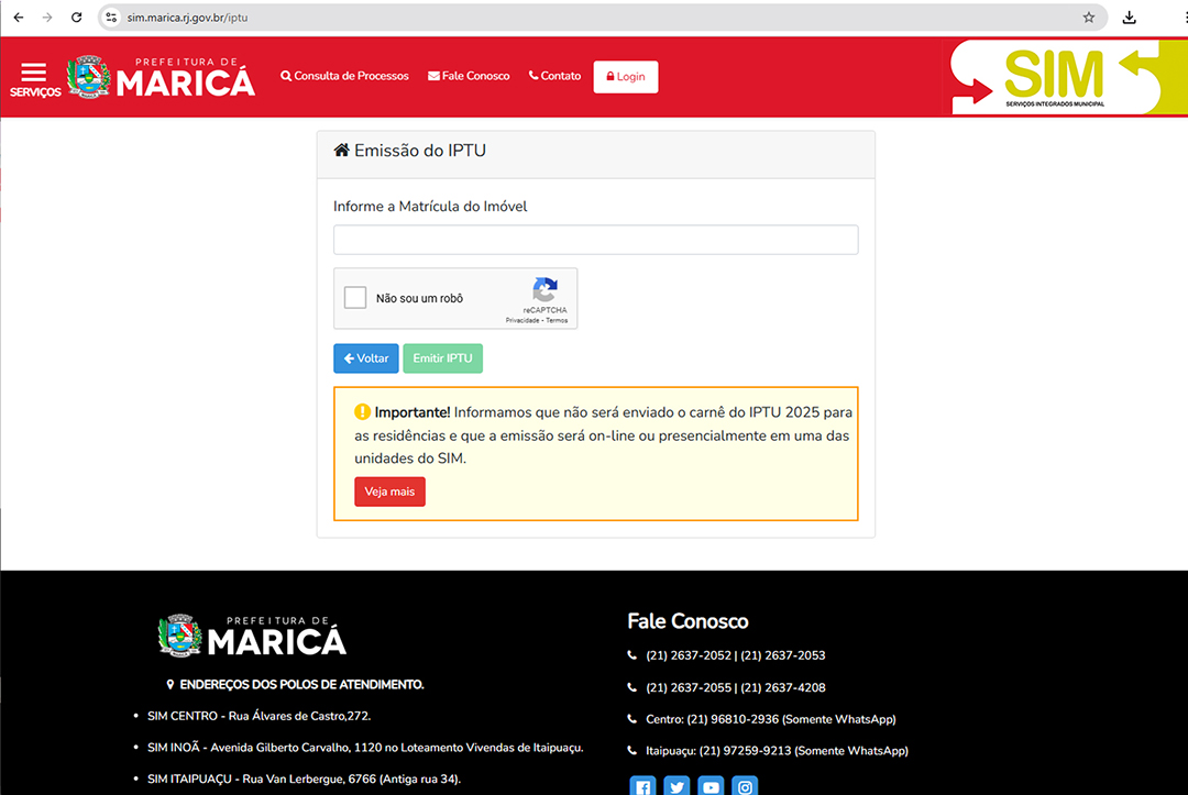 Foto: Reprodução Contribuinte de Maricá já pode emitir as guias para pagamento do IPTU 2025