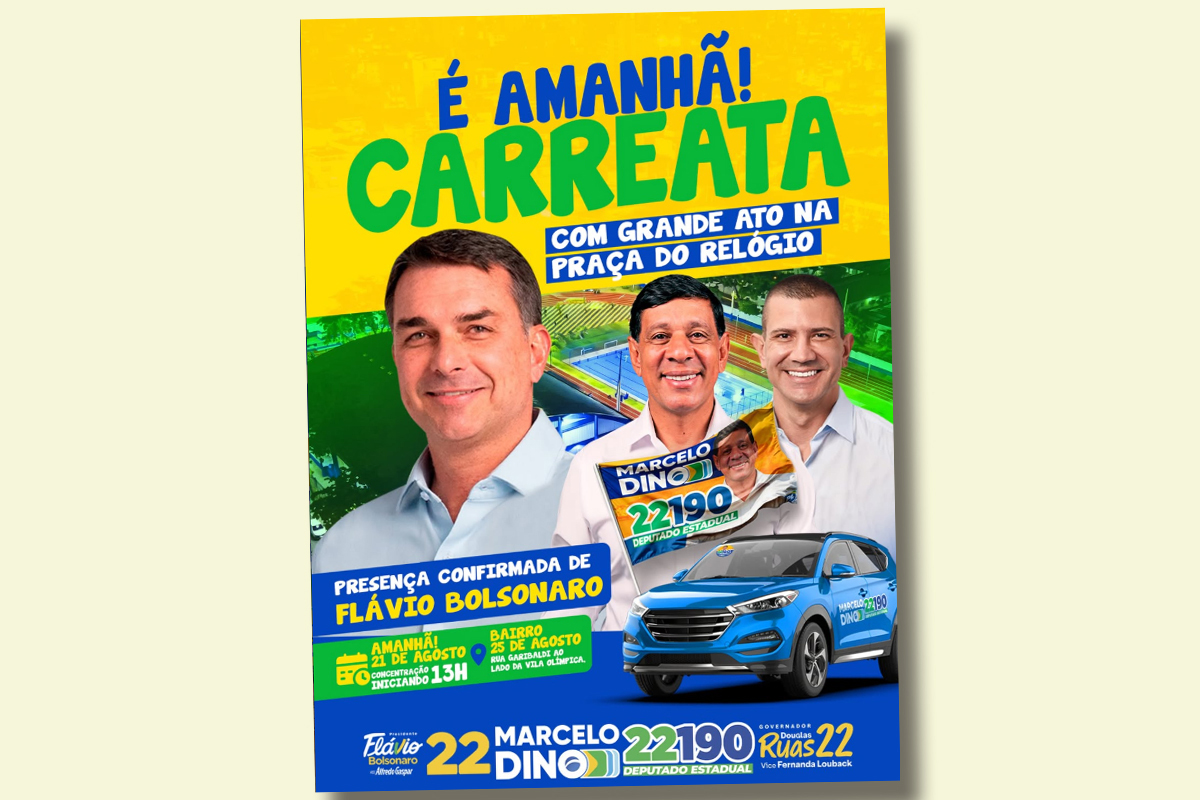 Foto: Reprodução/Redes Sociais Deputado Marcelo Dino é o anfitrião de Flávio Bolsonaro e Douglas Ruas em Caxias